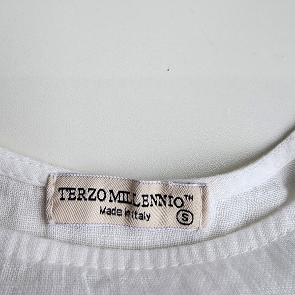 TERZO MILLENNIO 100% Linen Button Back Hi Low Coastal Top Made In ITALY White S - Picture 12 of 13
